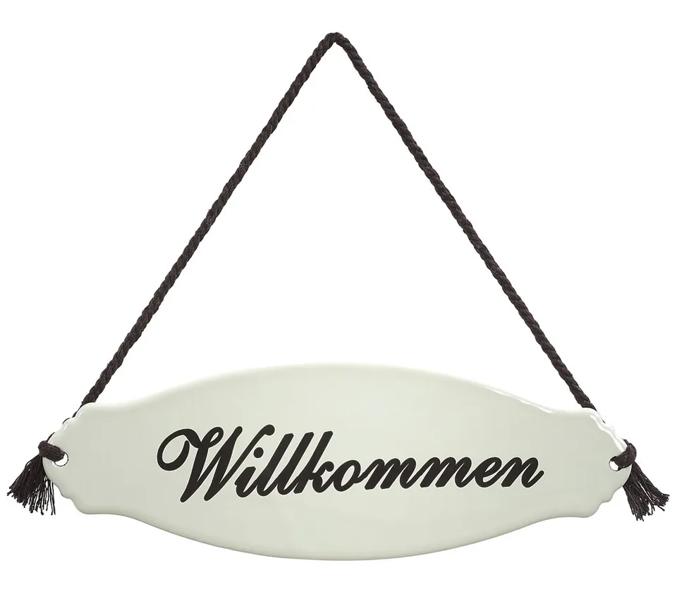 Dehner Willkommen Gartenschild Stahl weiß/beige Emaille