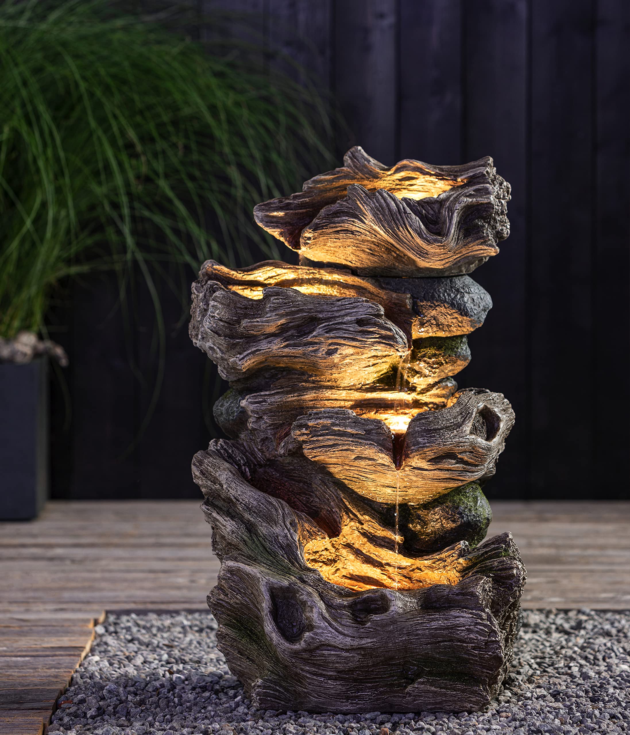 Dehner Albero Gartenbrunnen grau Polyresin 77x47x41 cm LED