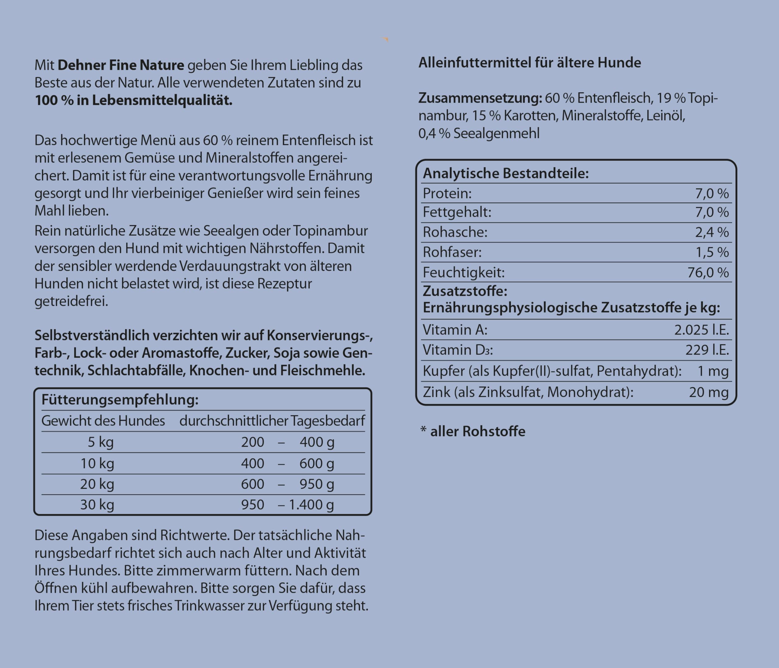 Dehner Fine Nature Senior Hundefutter Ente 6x800g getreidefrei