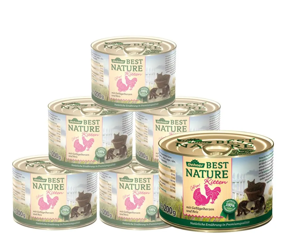 Dehner Best Nature Kitten Nassfutter Geflügelherzen 6x200g