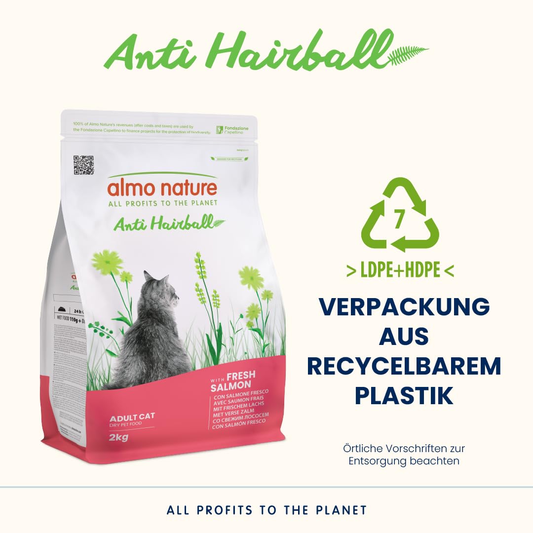 Almo Nature Anti Hairball Trockenfutter Lachs 2kg Faser