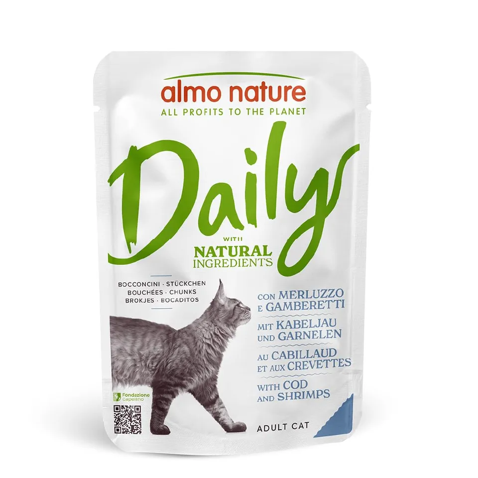 Almo Nature Daily Nassfutter Kabeljau Garnelen 30x70g