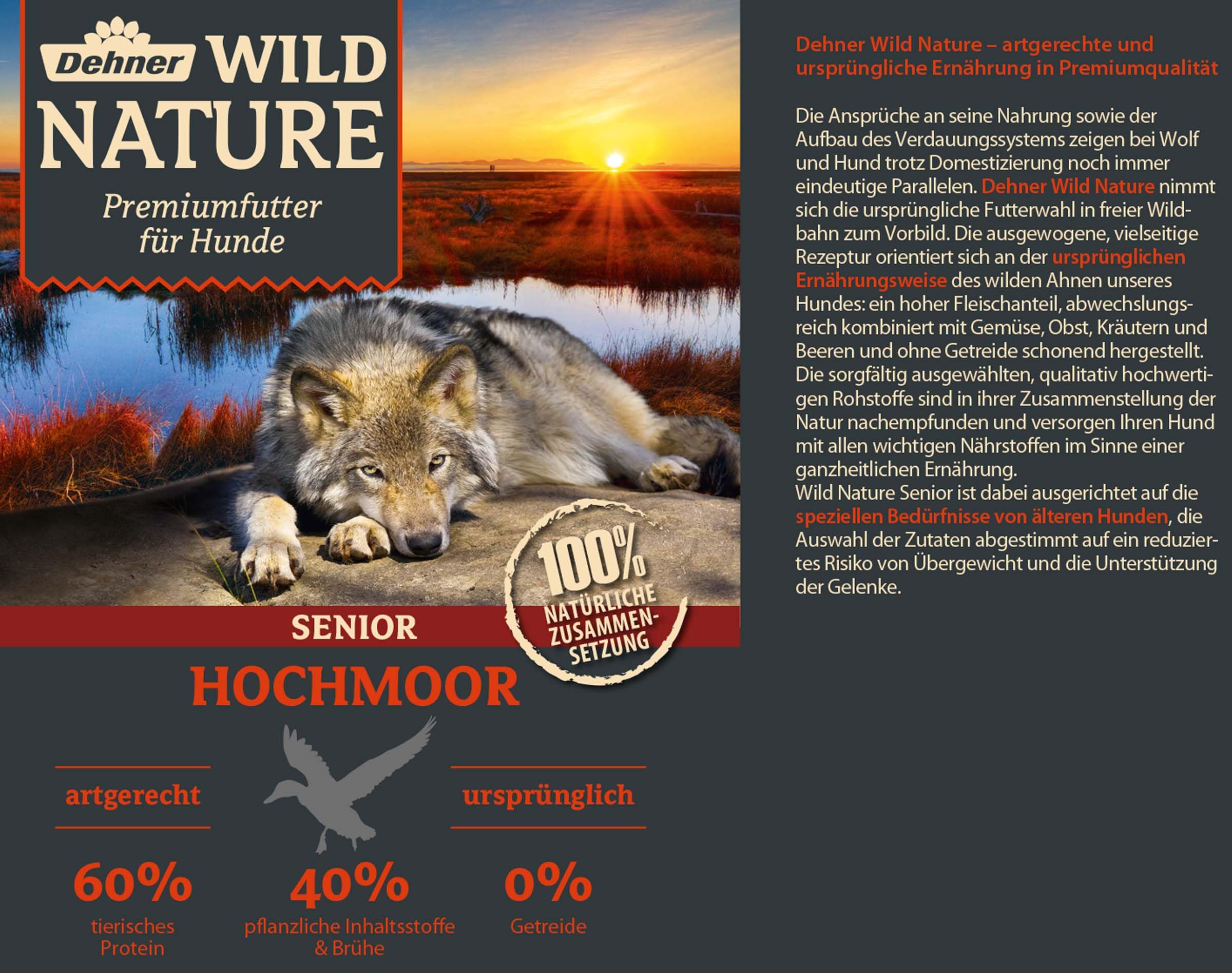 Dehner Wild Nature Hochmoor Senior Hundefutter 6x800g Ente