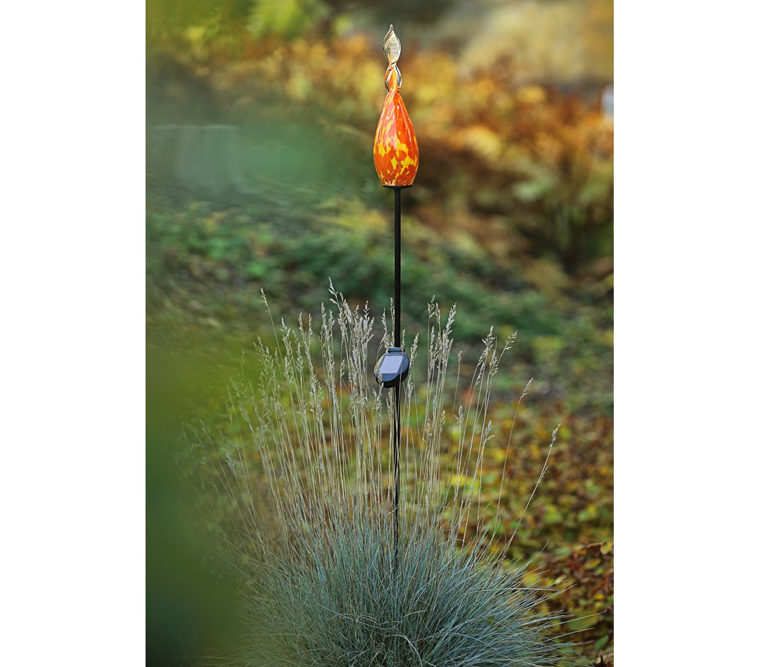 Dehner Premium Solar Dekostab Glasflamme Solarleuchte 2er-Set orange