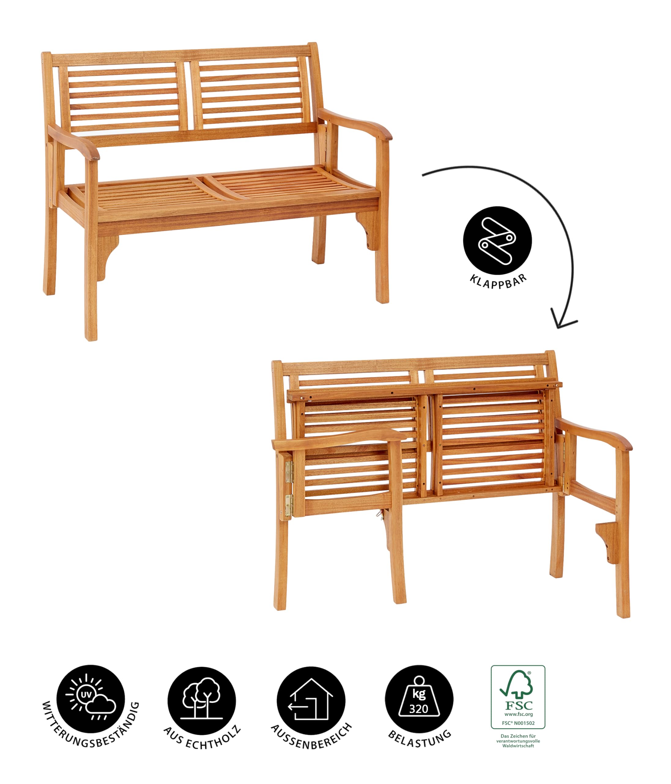 Dehner Douglas Klappbank Akazie 119x62x90cm 320kg