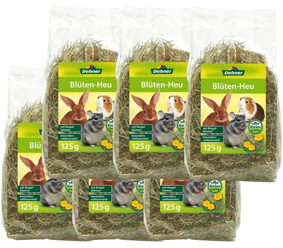 Dehner Blüten-Mix Nagersnack Heu 6x125g rohfaserreich
