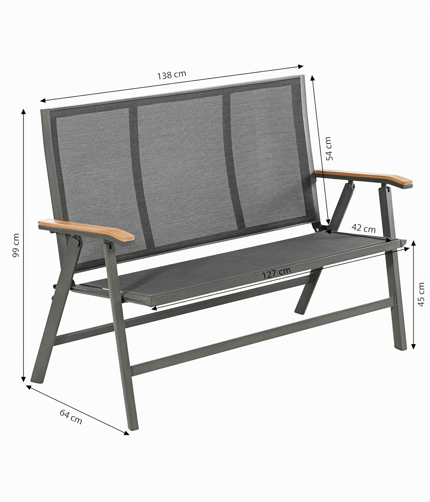 Dehner Colmar Klappbank 2-Sitzer grau 128 cm Teakholz