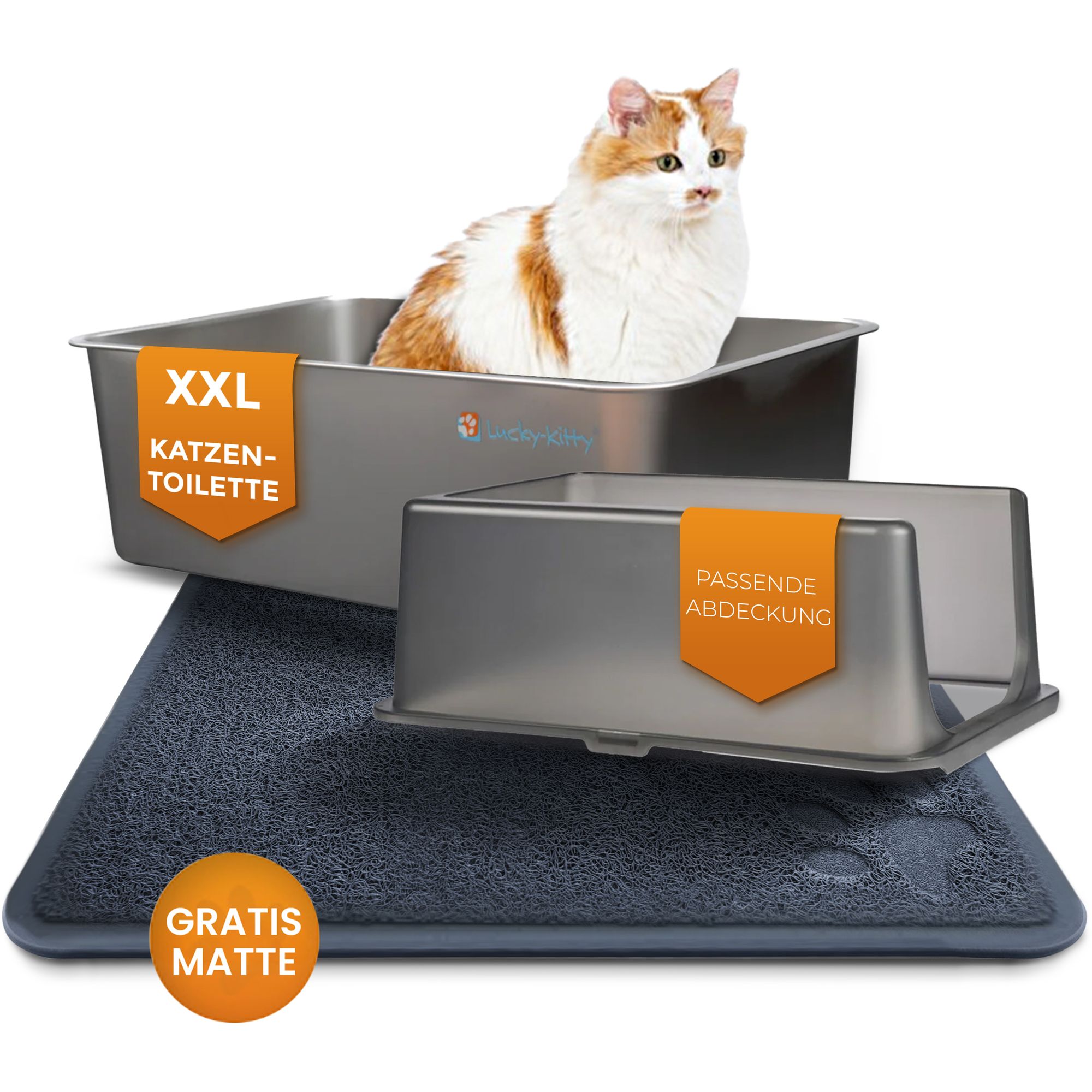 Lucky-Kitty Natürliche Reinheit Katzentoilette XXL Set Weiß