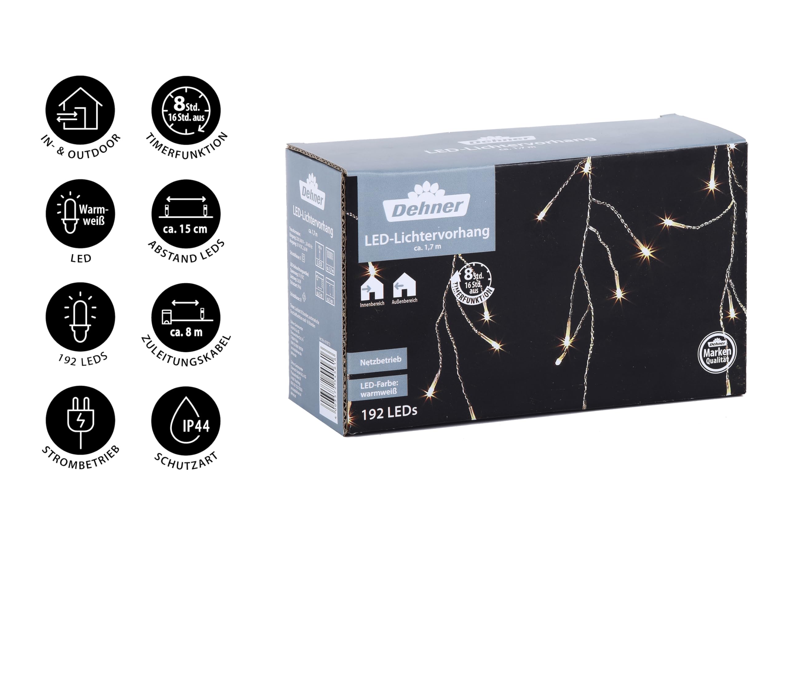 Dehner LED-Lichtervorhang 165 cm 192 LEDs warmweiß
