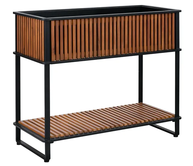 Dehner Premium Lovely Boston Balkonhochbeet Akazienholz schwarz-braun