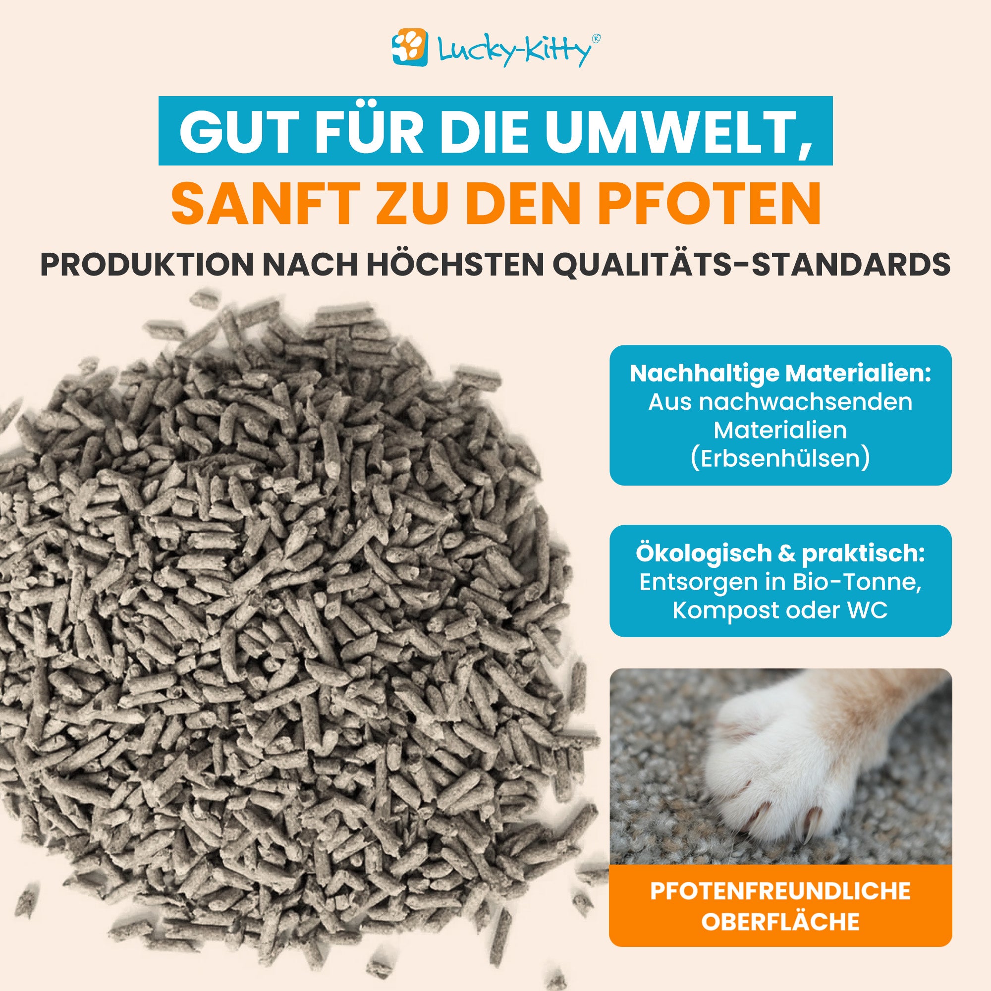 Lucky-Kitty Natur pur Katzenstreu Grüner Tee 6kg staubfrei