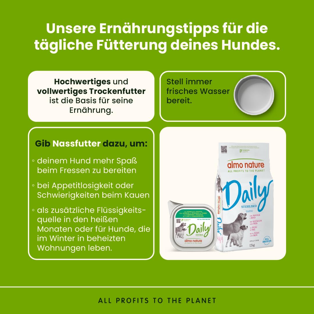 Almo Nature Daily Sterilised Schwein Reis Trockenfutter 12 kg für kastrierte Hunde