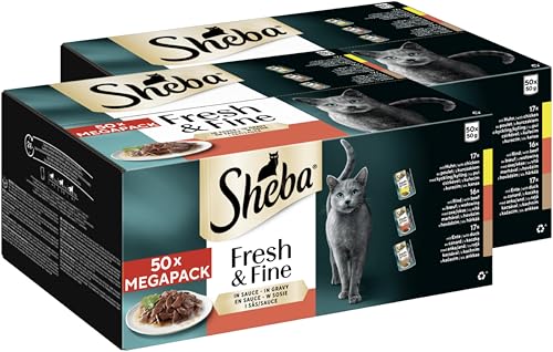 Sheba Fresh & Fine Nassfutter in Sauce Rind Huhn Ente 100x50g