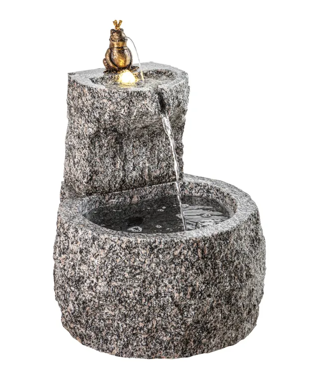 Dehner Premium Lovely Froschkönig Gartenbrunnen grau Granit LED