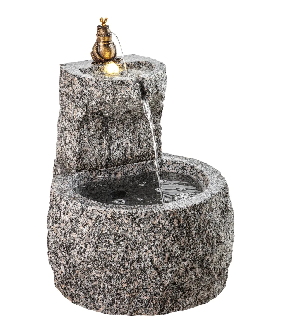 Dehner Premium Lovely Froschkönig Gartenbrunnen grau Granit LED