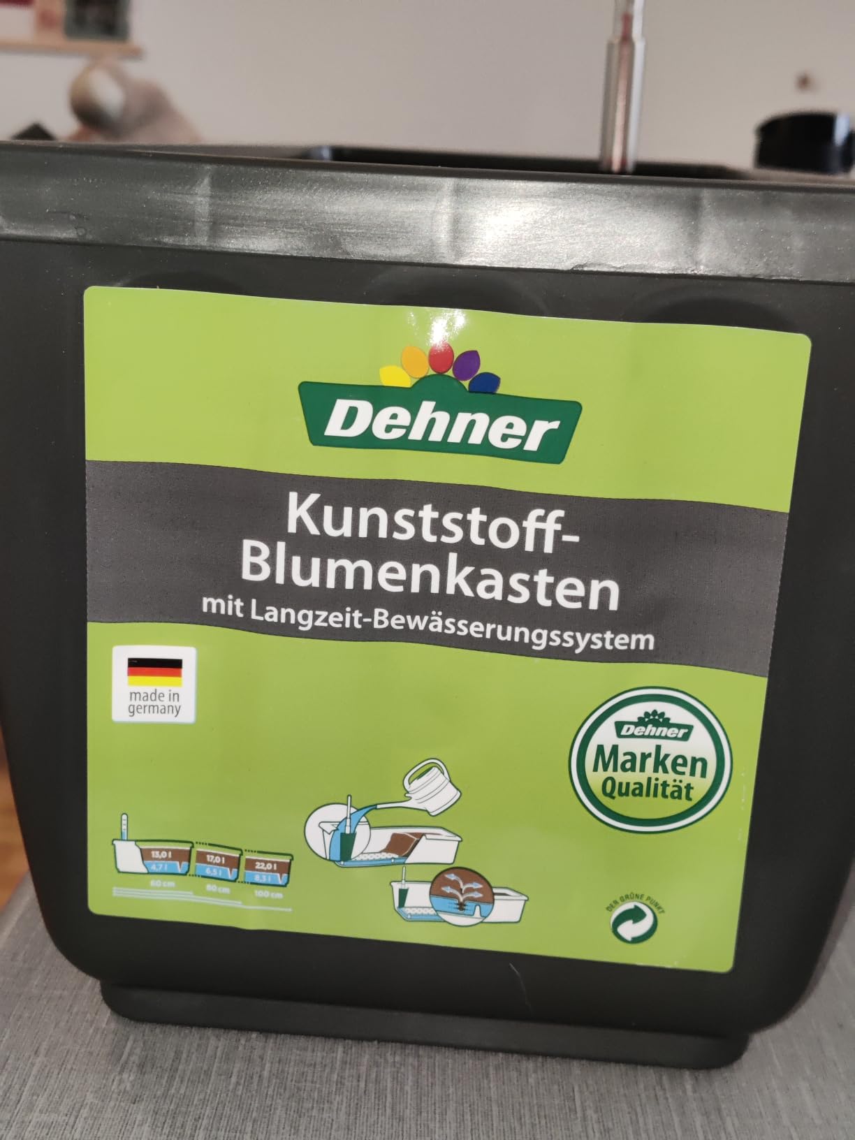 Dehner Aqua-Flor Plus Blumenkasten anthrazit 58,5 cm Bewässerung