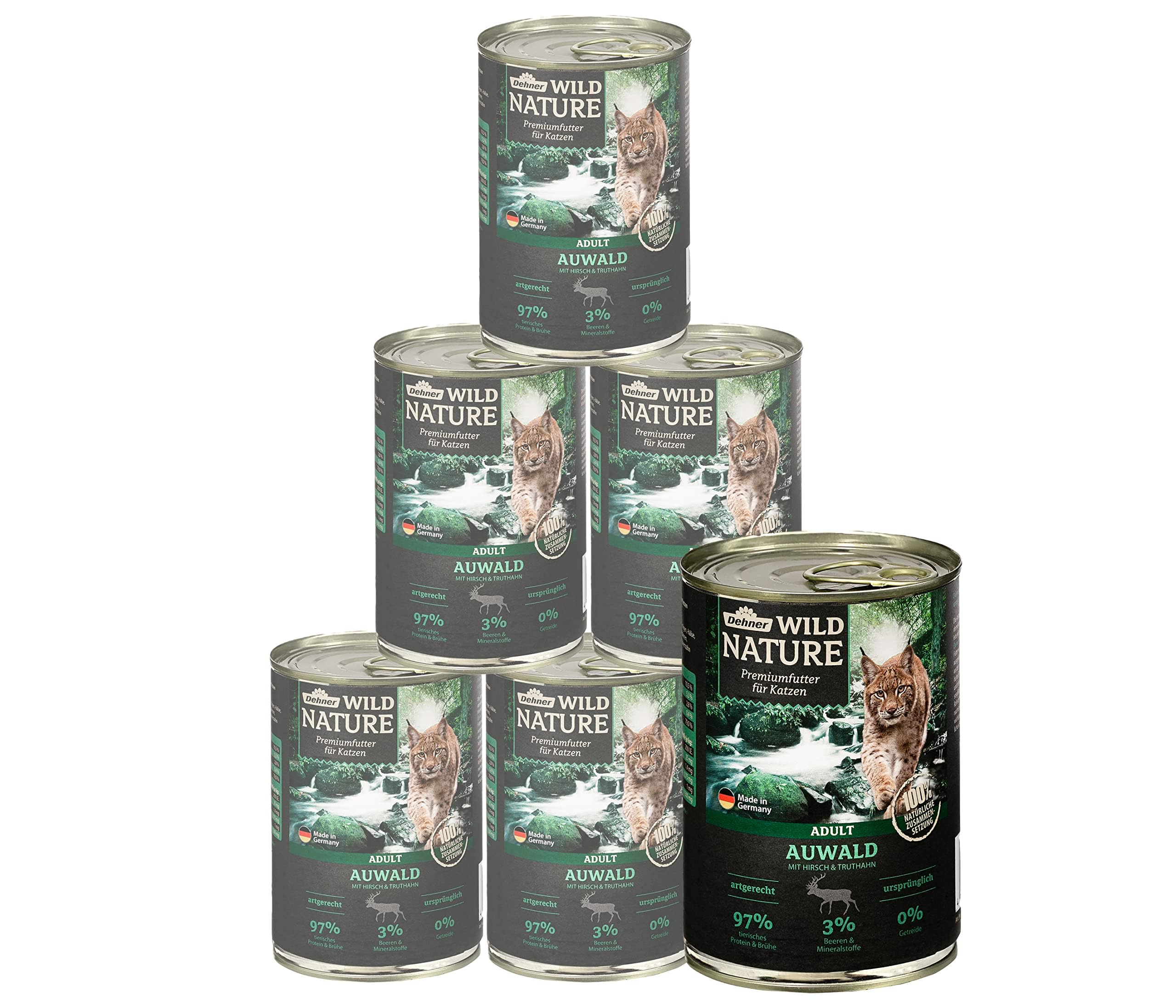 Dehner Wild Nature Auwald Adult Nassfutter Hirsch 6x200g getreidefrei