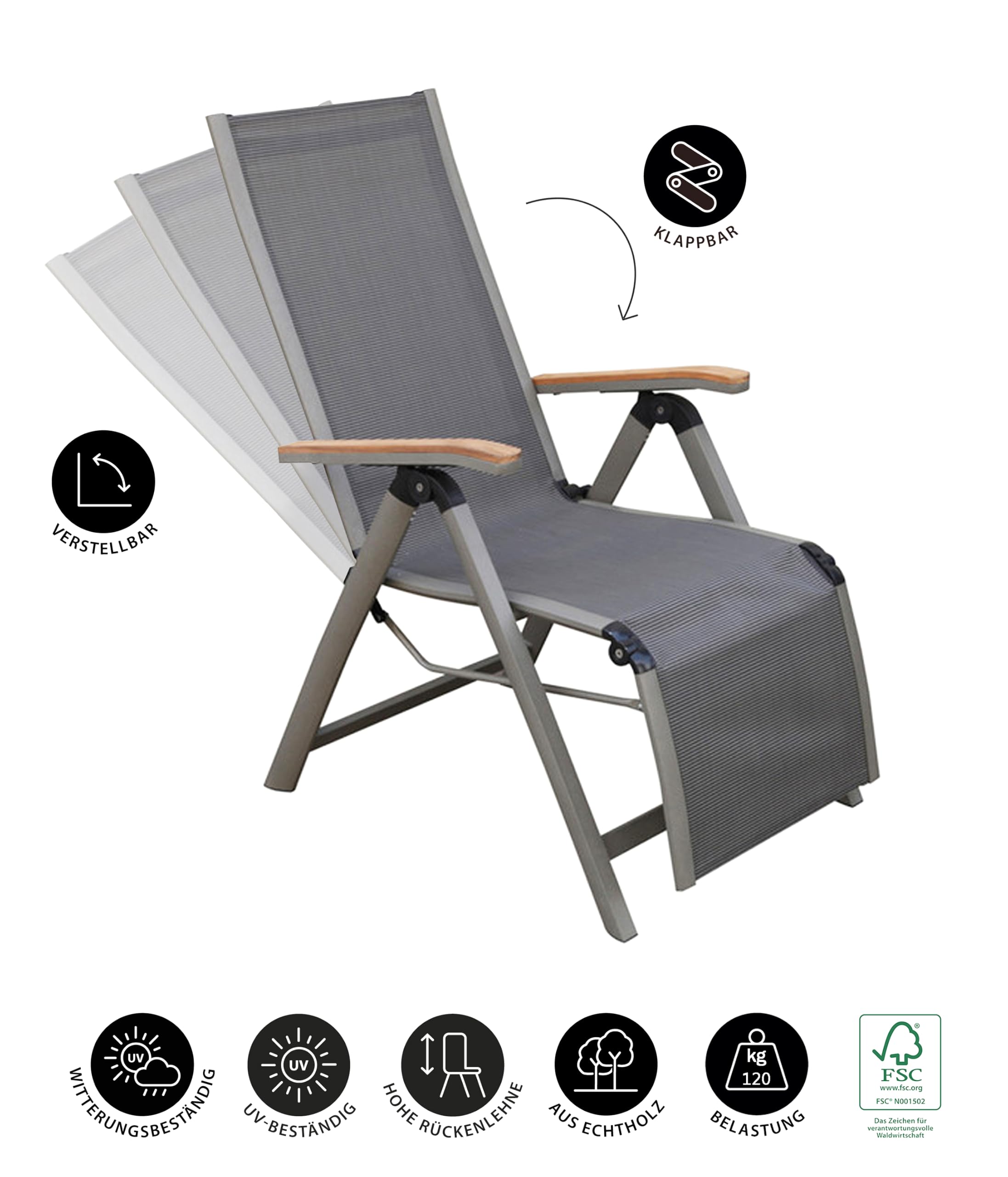 Dehner Colmar Relaxsessel klappbar 110x59x73 Teak anthrazit