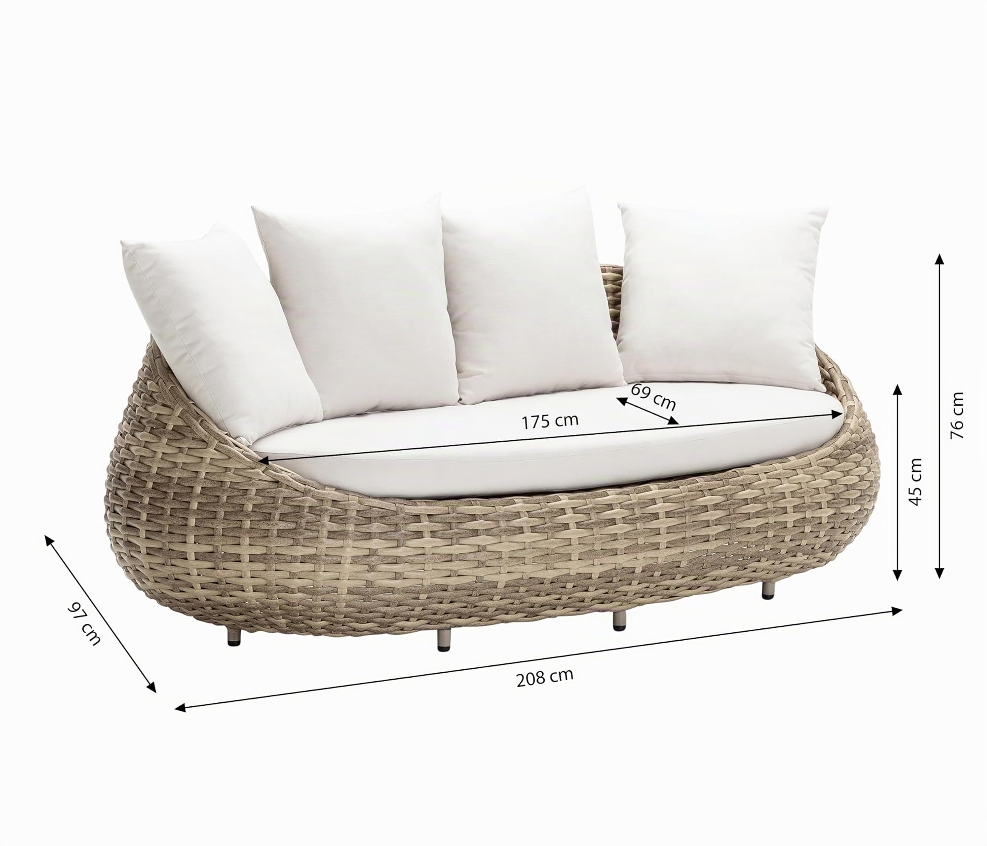 Dehner Tulum Lounge-Sofa 3-Sitzer braun weiß 208 cm