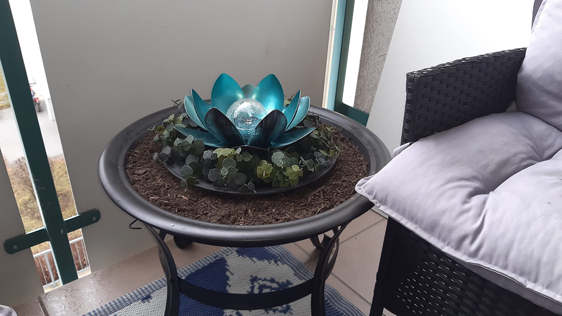 Dehner Premium Lovely Lotus Solarleuchte silber-blau Ø 27,5 cm