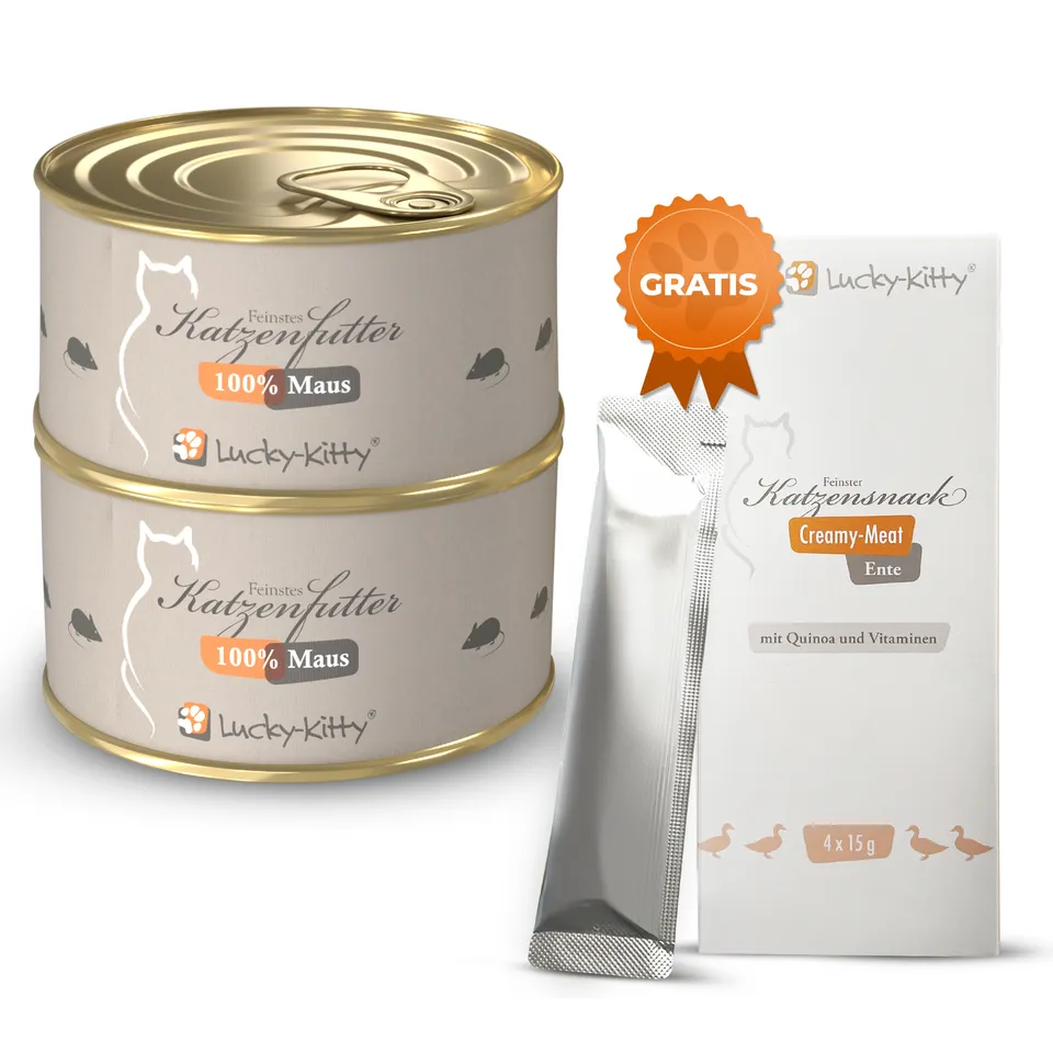 Lucky-Kitty Maus Pur Probierset 2x100g + Creme getreidefrei