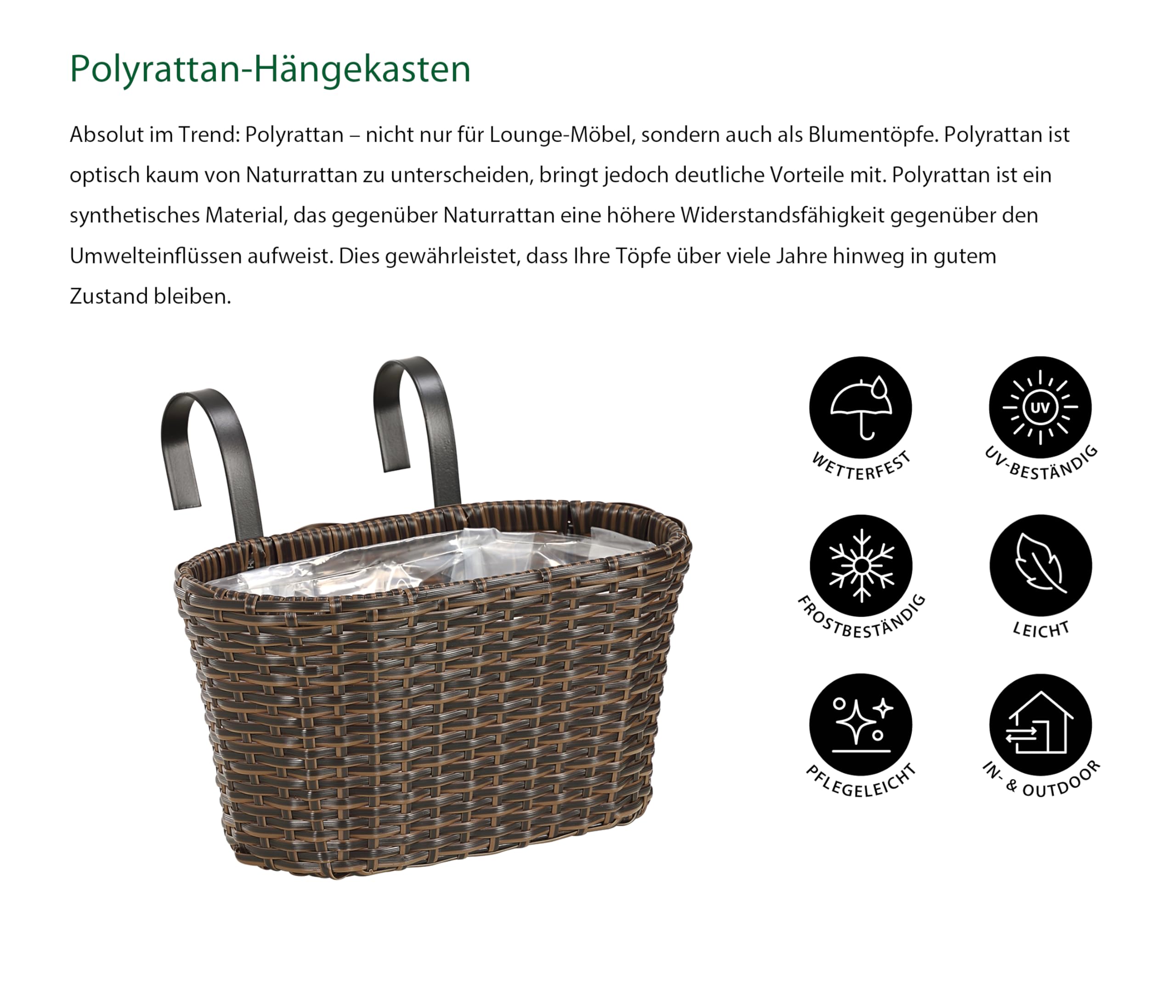 Dehner Premium Lovely Blumenkasten mit Halterung braun 30 cm