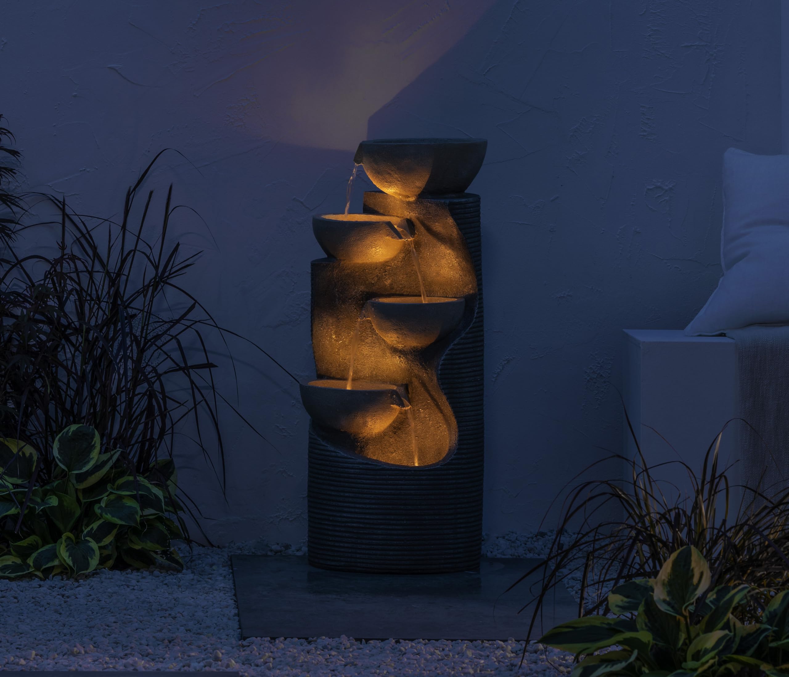 Dehner Premium Lovely Salo Gartenbrunnen grau mit LED