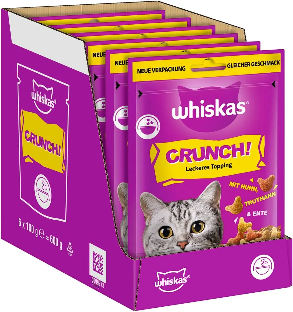 Whiskas Crunch Katzensnacks Huhn Pute Ente 6x100g knusprig