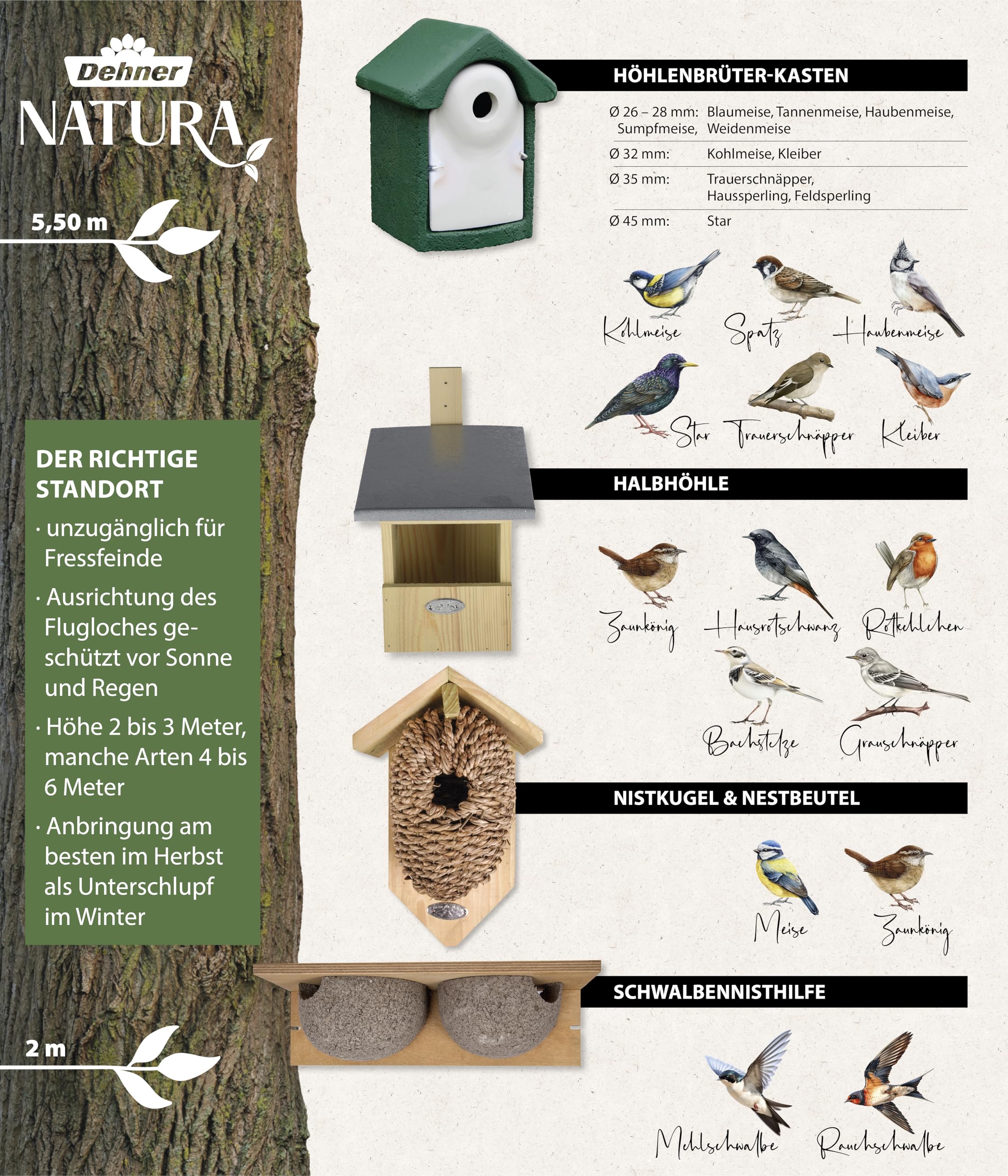 Dehner Natura Birga Nistkasten Holz natur 32 mm Einflug