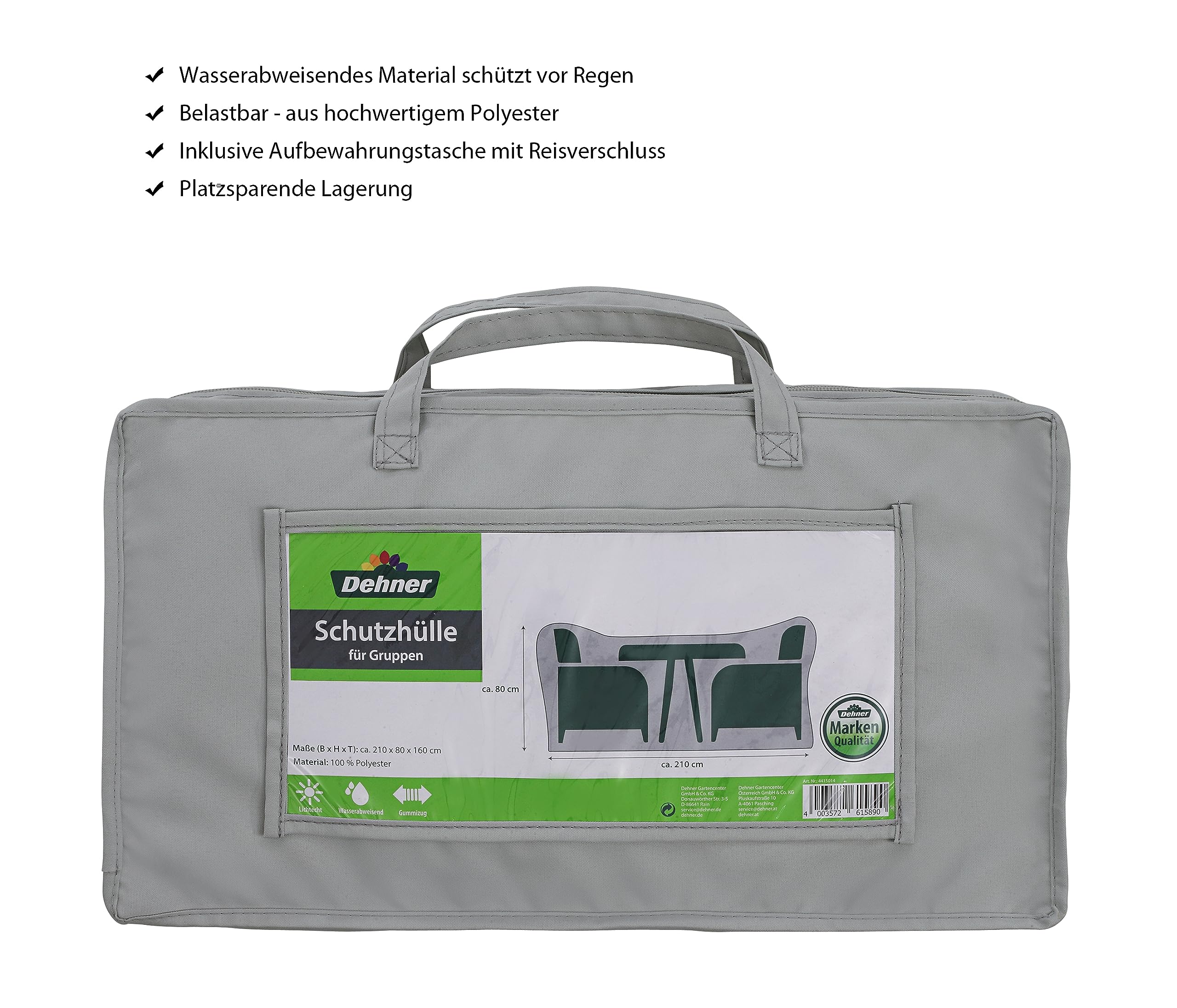 Dehner Abdeckung Sitzgruppe 210x80x160cm Polyester grau wasserabweisend