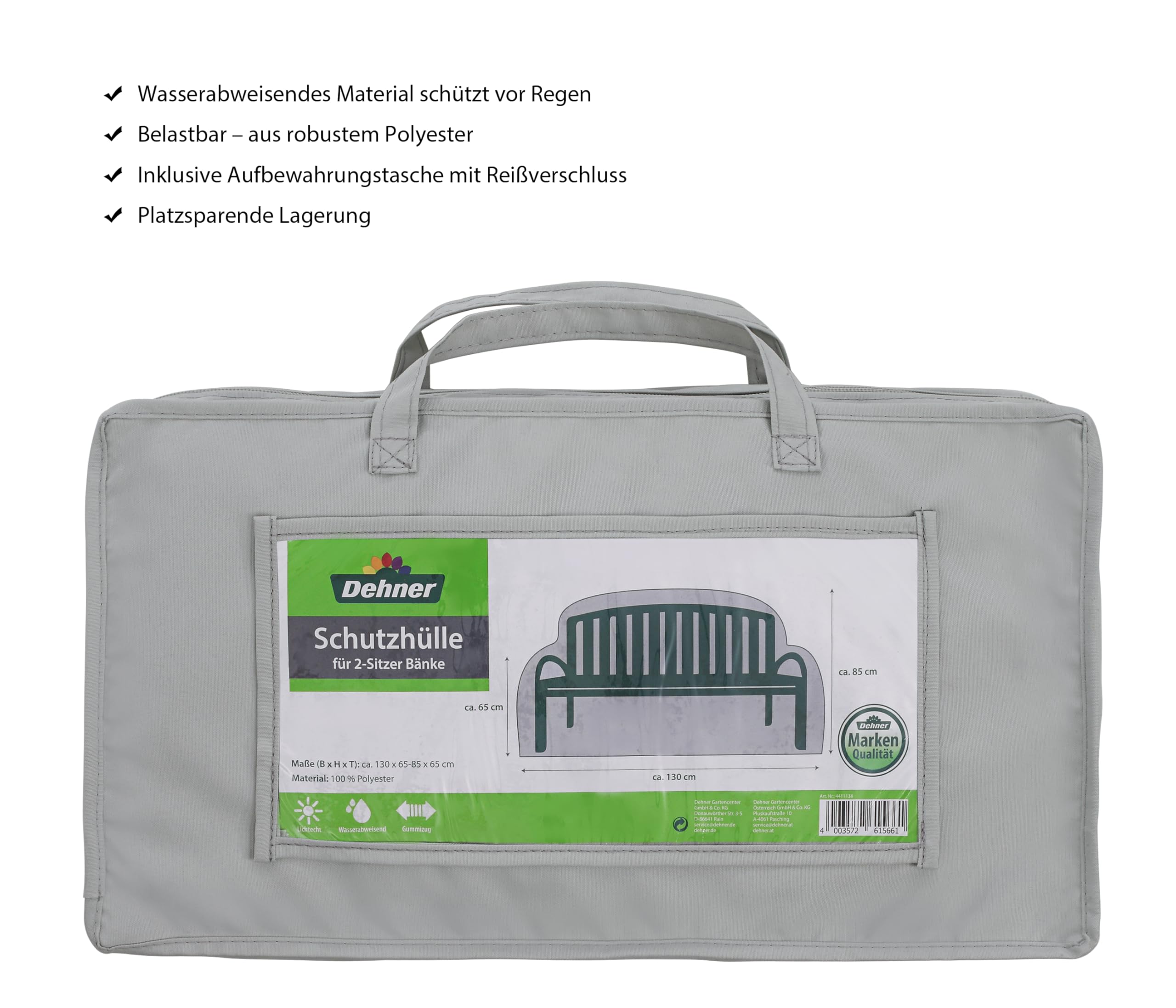 Dehner Premium Lovely Abdeckung Gartenbank 2-Sitzer 130x85x65 grau