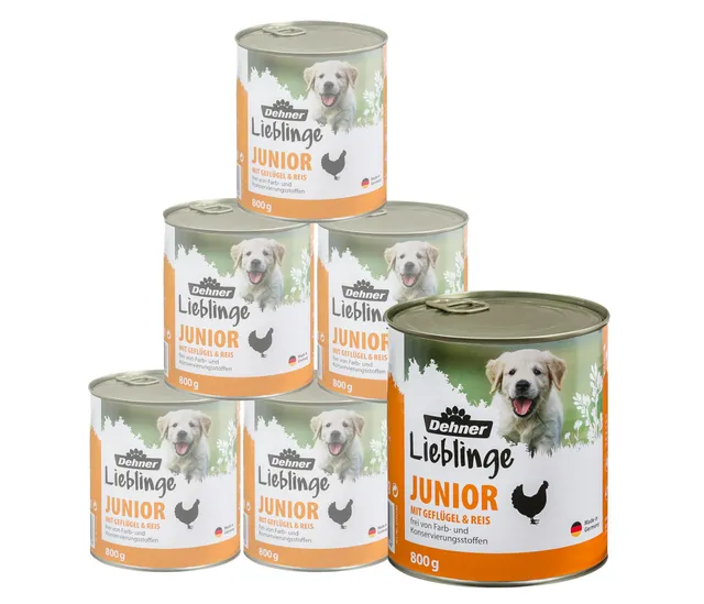 Dehner Lieblinge Junior Geflügel Hundenassfutter 6x800g Reis