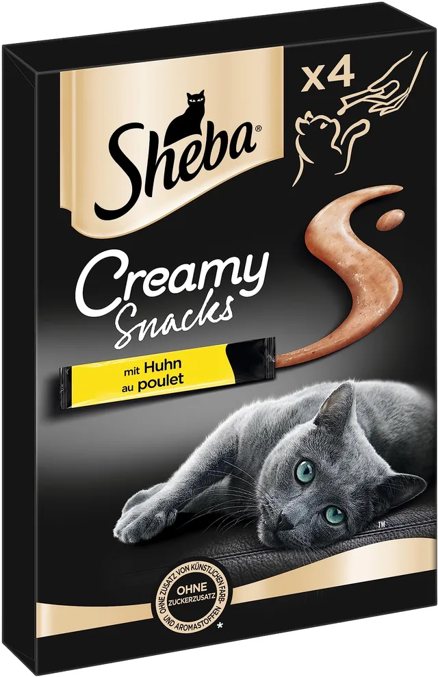Sheba Creamy Snacks Katzen Huhn 528 g samtig Portionsbeutel