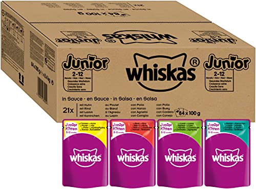 Whiskas Junior Klassik Nassfutter Sauce 84x100g Huhn Rind