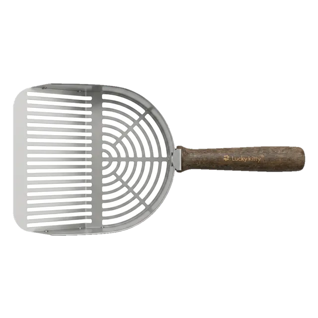 Lucky-Kitty Katzenstreuschaufel Edelstahl Holzgriff 7 mm Premium