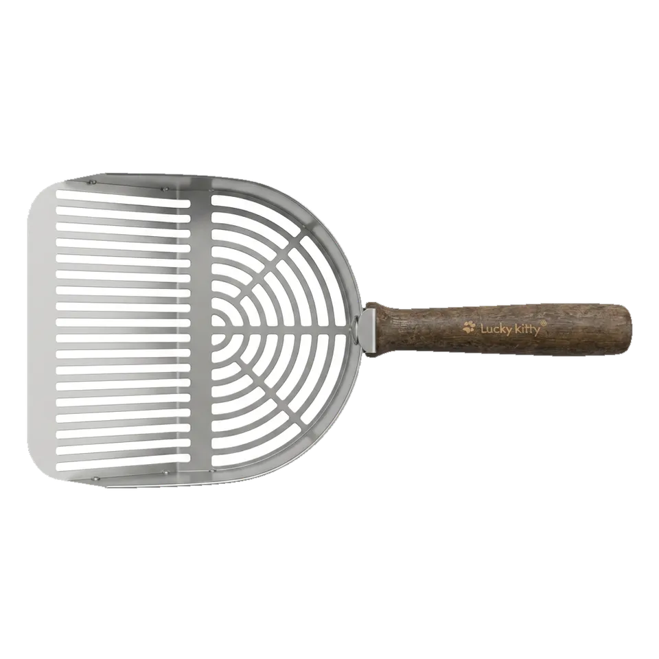 Lucky-Kitty Katzenstreuschaufel Edelstahl Holzgriff 7 mm Premium