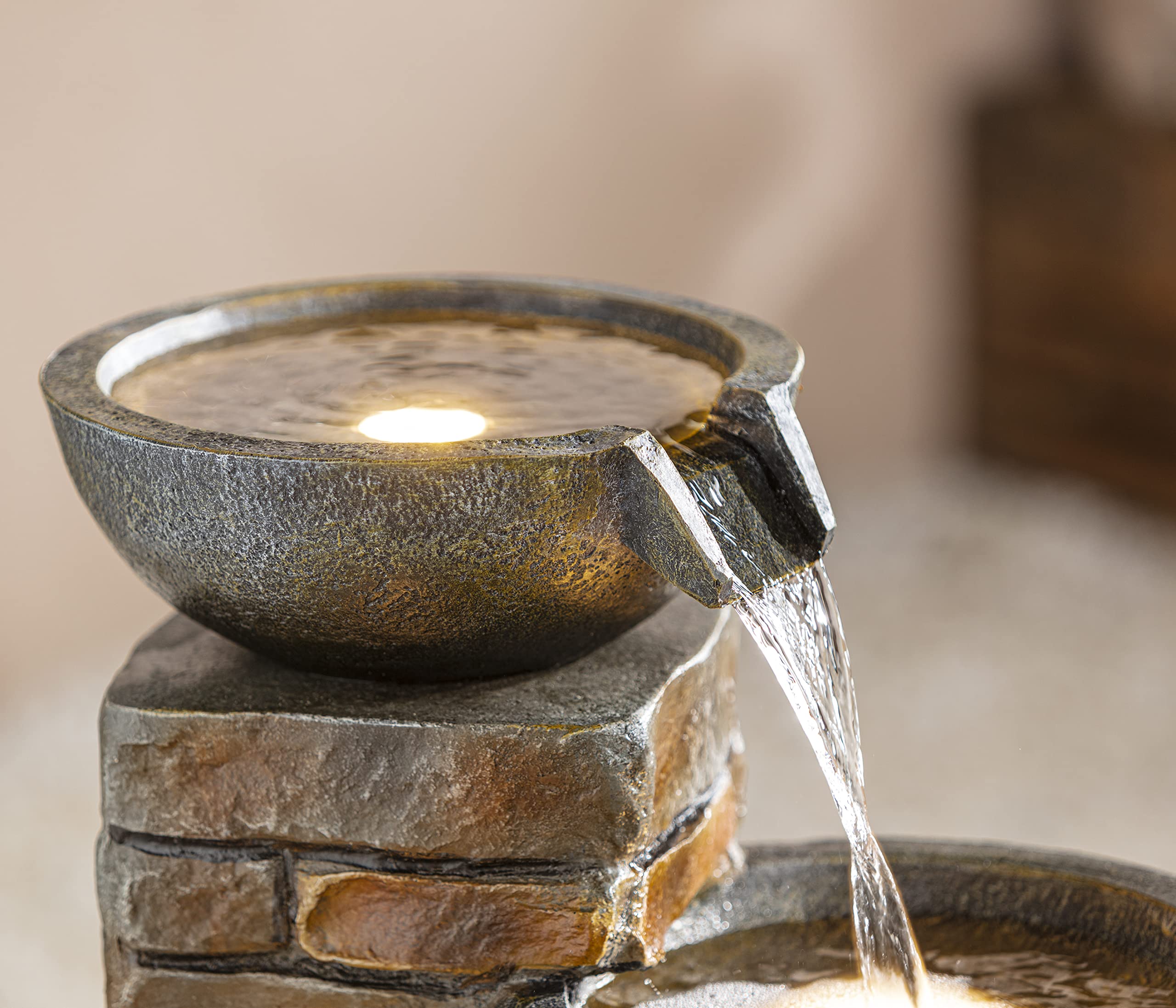 Dehner Piatto Gartenbrunnen Zierbrunnen mit LED 10 L
