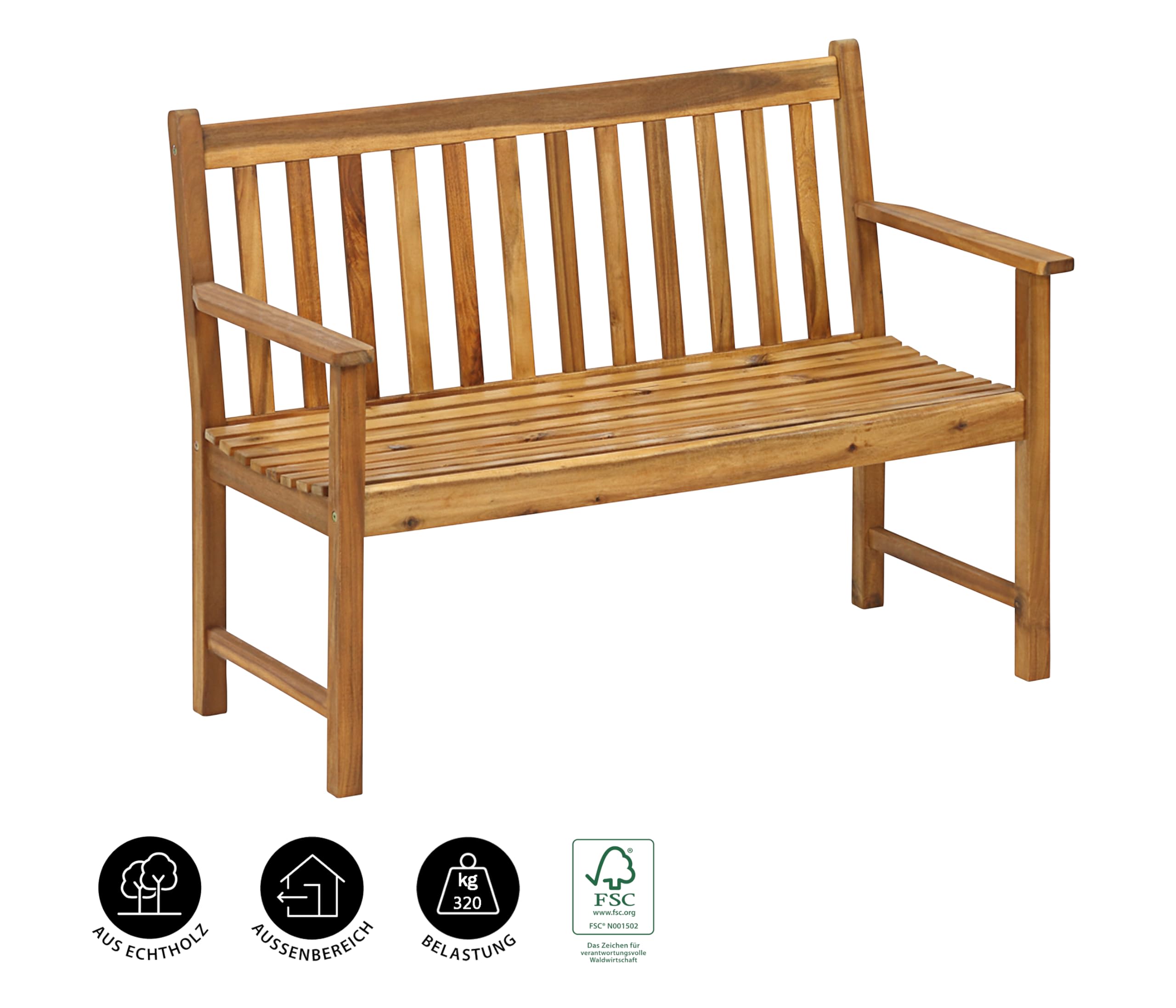 Dehner Mykonos Gartenbank 2-Sitzer 120x89x61 Akazie braun