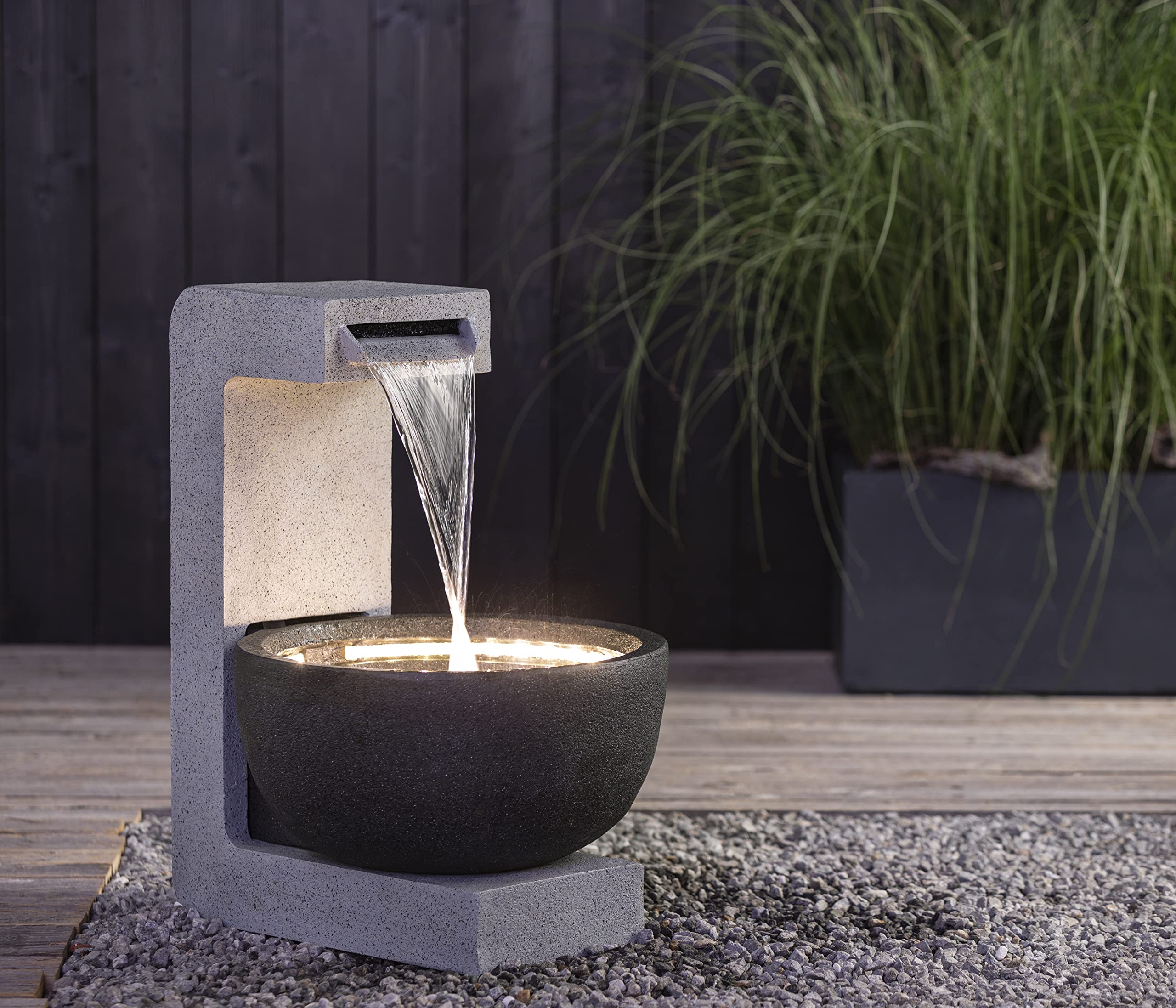 Dehner Premium Lovely Madeira Gartenbrunnen 65x43cm LED grau