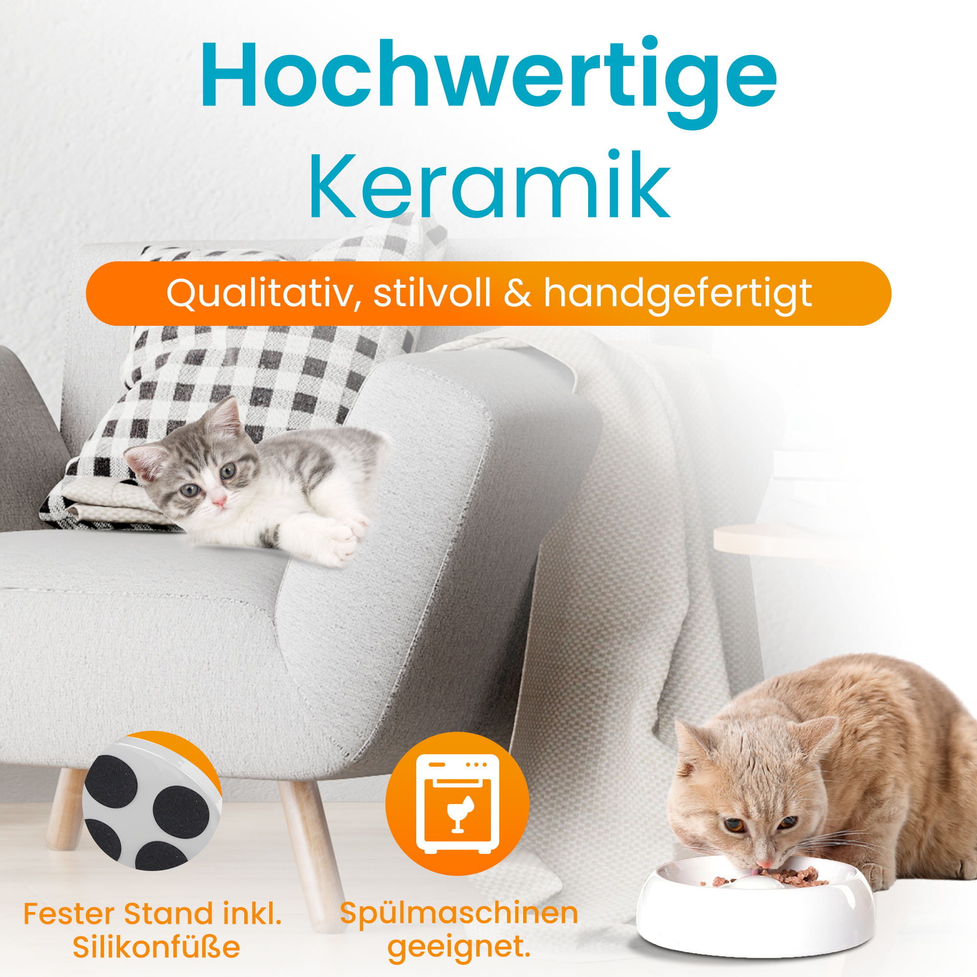 Lucky-Kitty Katzennapf Keramik Futternapf M 18cm schnurrhaar