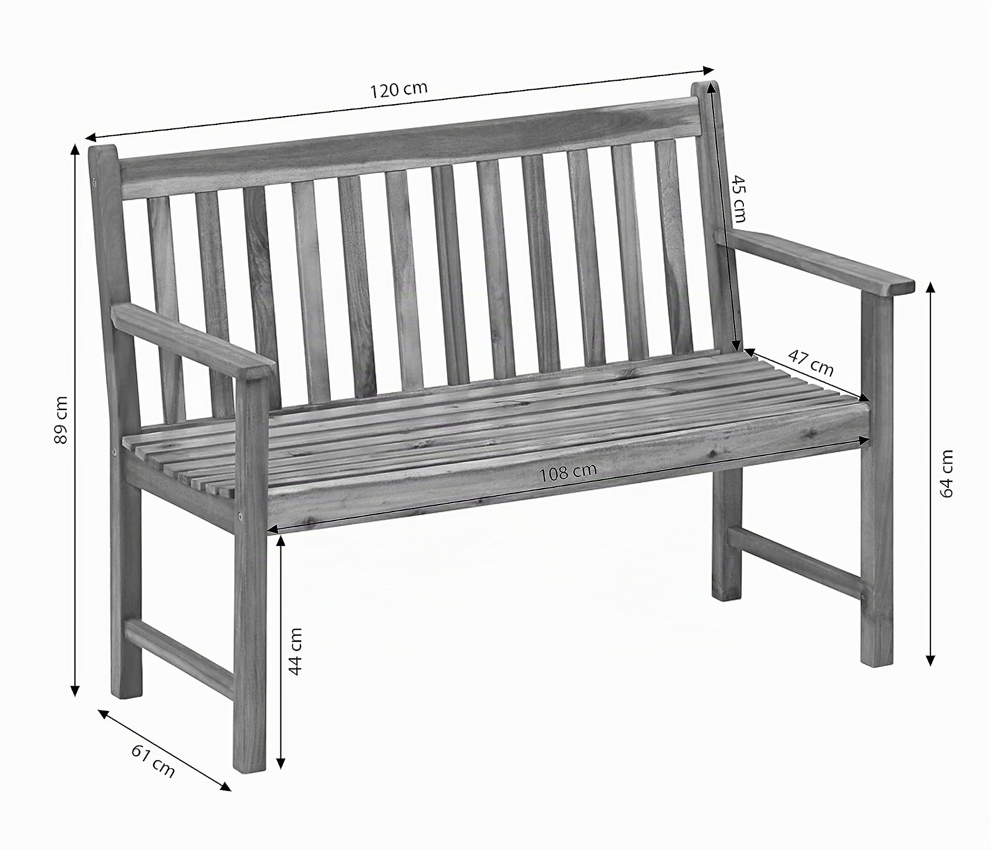 Dehner Mykonos Gartenbank 2-Sitzer 120x89x61 Akazie braun