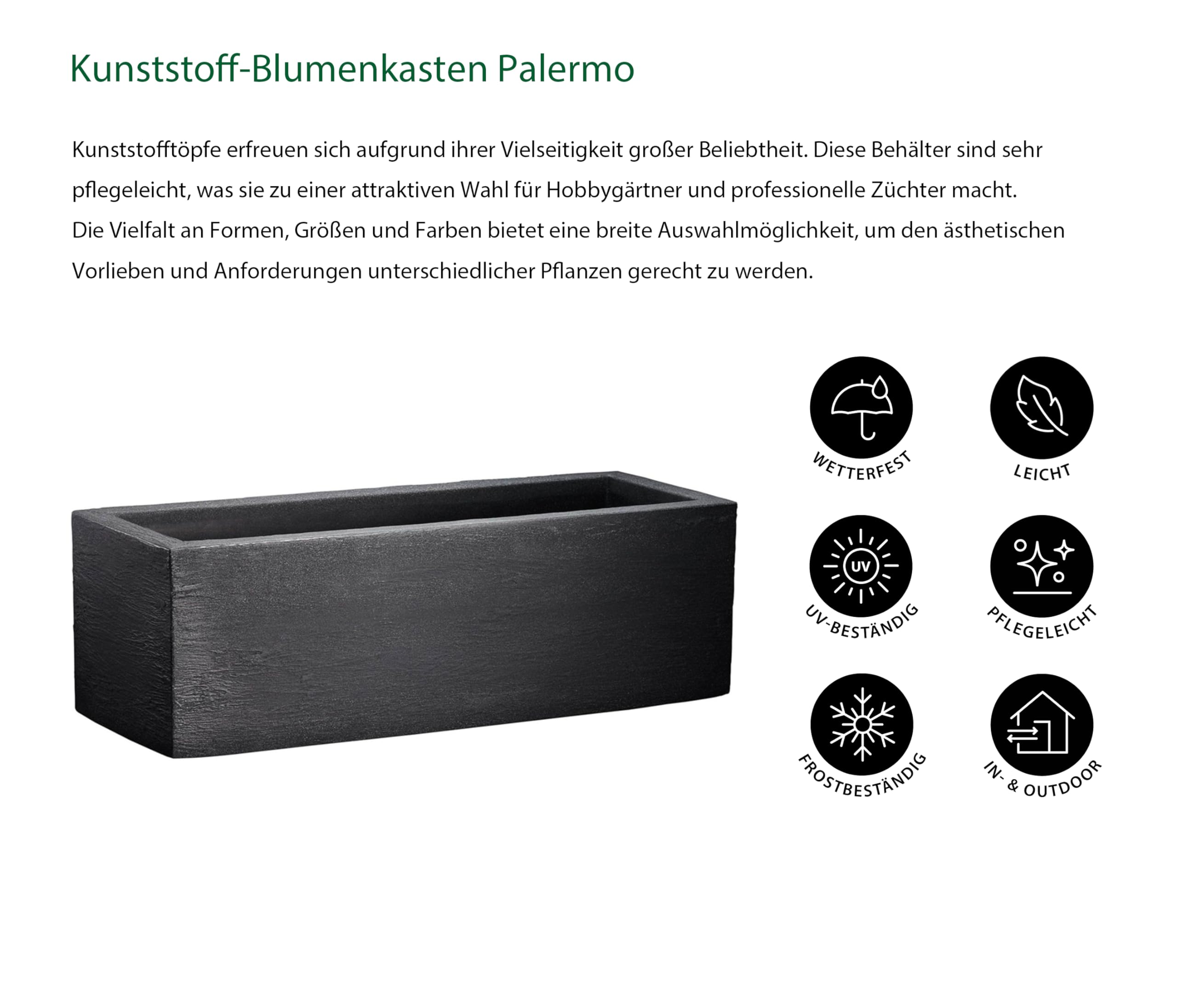 Dehner Palermo Blumenkasten dunkelgrau 80x30x27 cm Schiefer