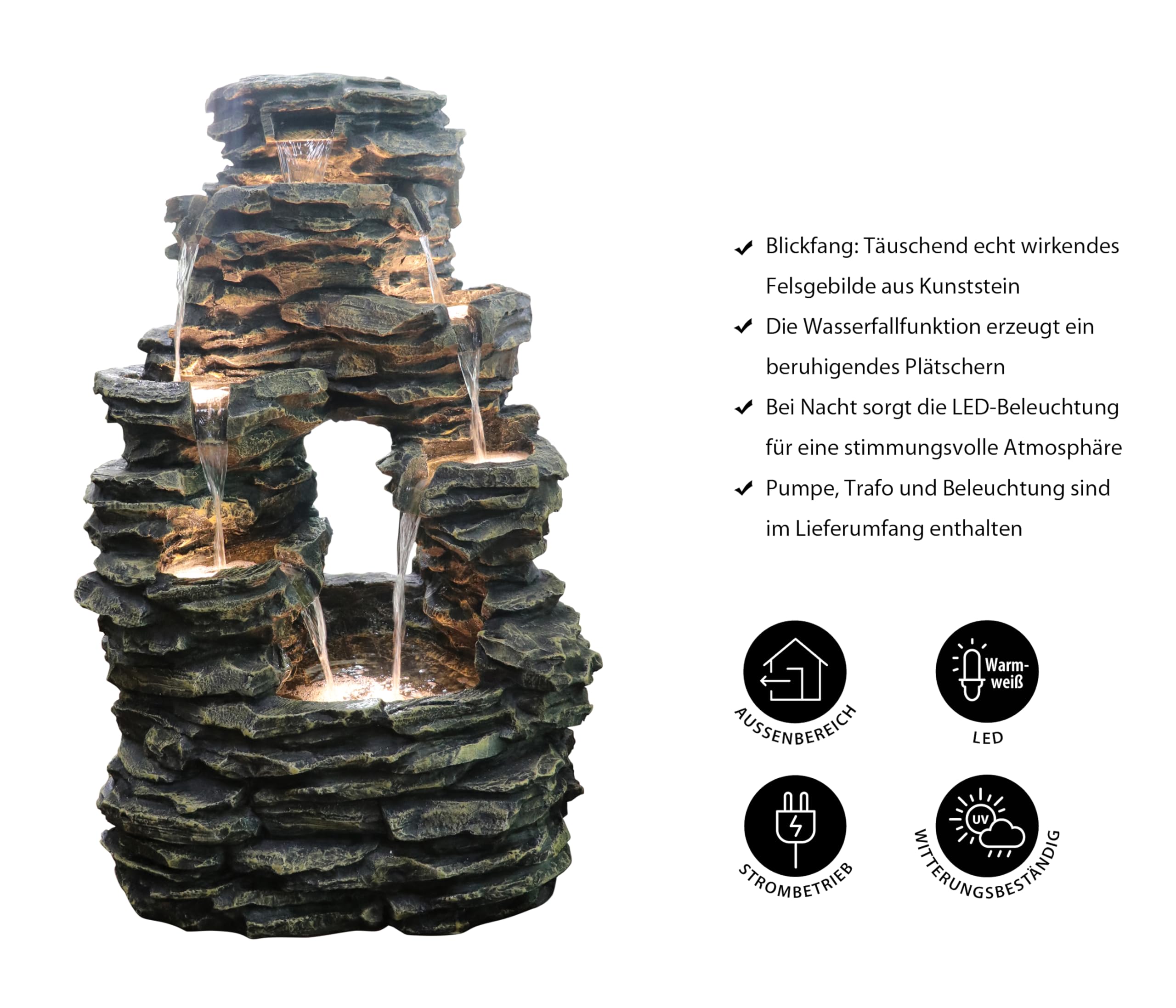 Dehner Salto Gartenbrunnen grau 99 cm LED Steinoptik
