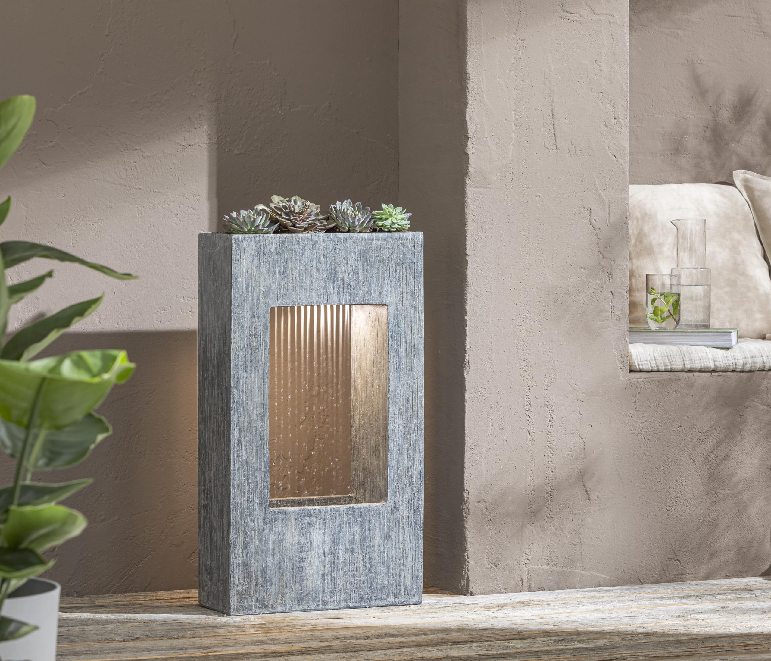 Dehner Vigo Gartenbrunnen Solar LED grau 77,9cm Polyresin