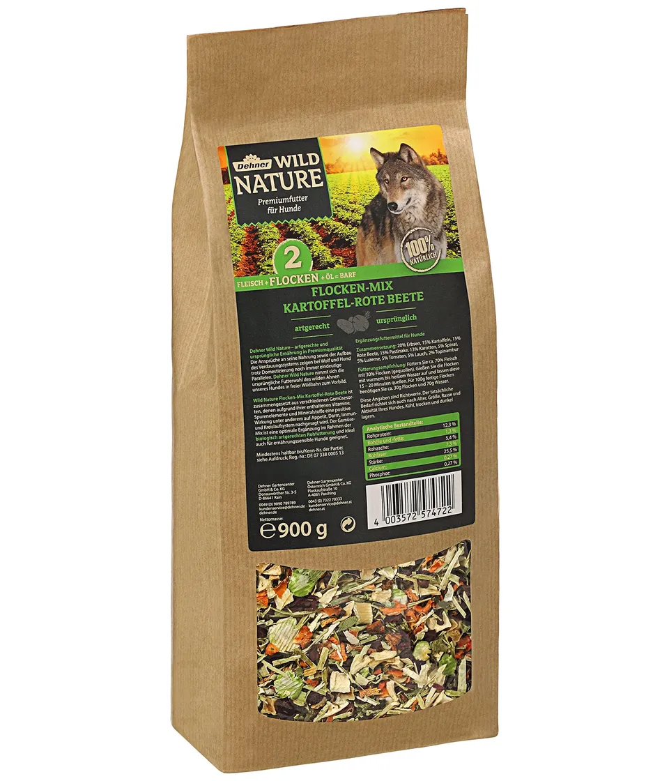 Dehner Wild Nature Flocken Hundefutter Kartoffel Beete 900 g