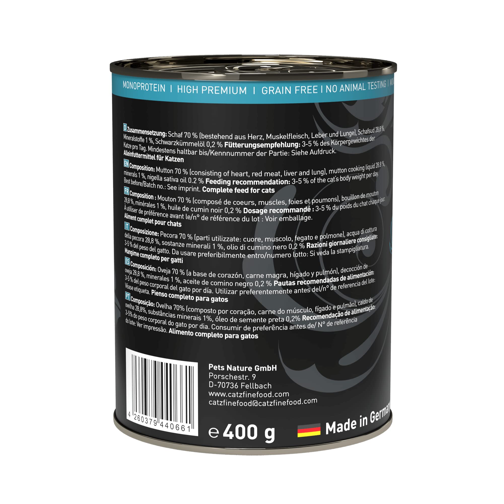 catz finefood Purrrr N°113 Nassfutter Schaf 6x400g getreidefrei