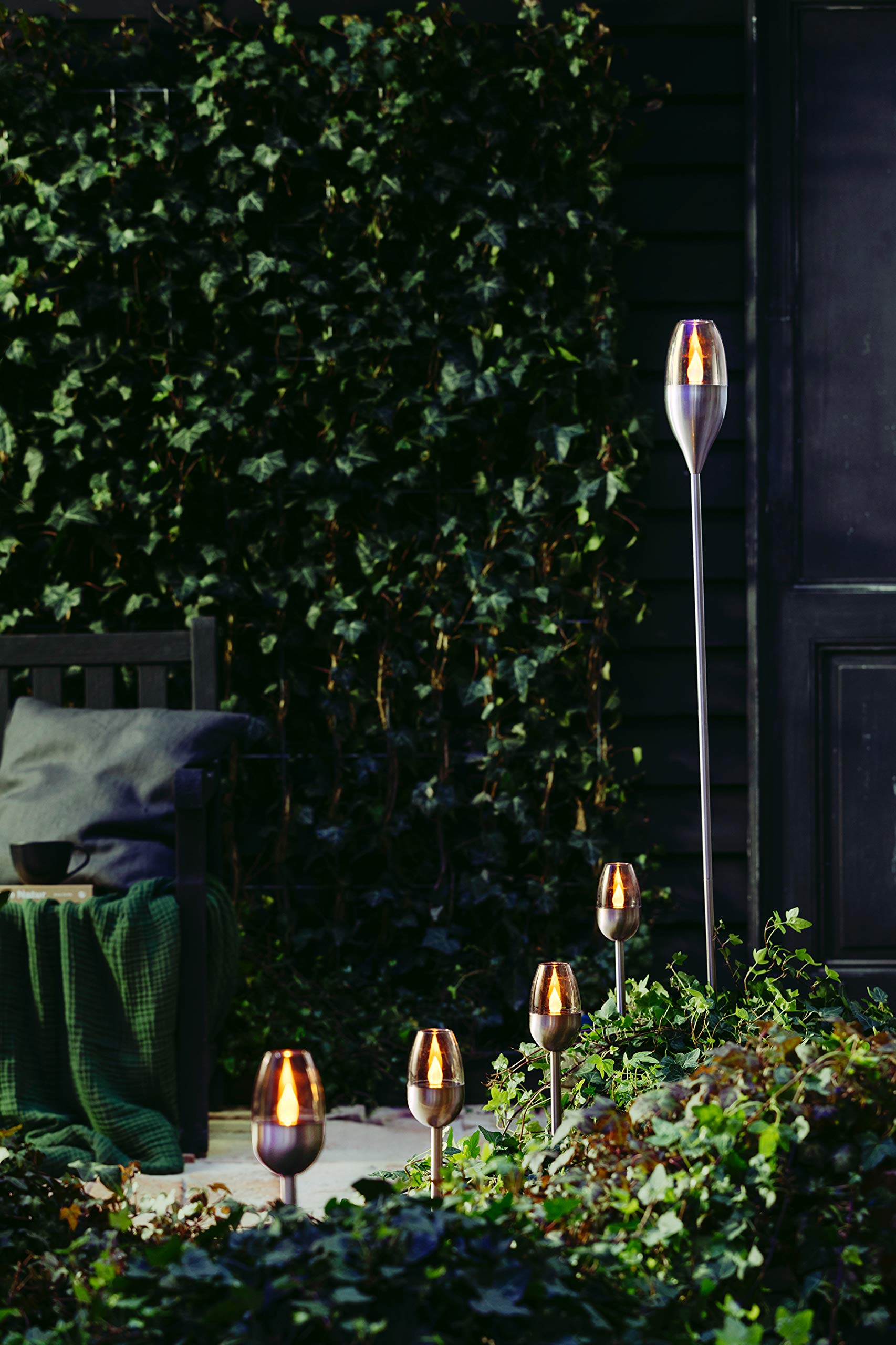 Dehner Solarleuchte Flame 4er Set Edelstahl silber