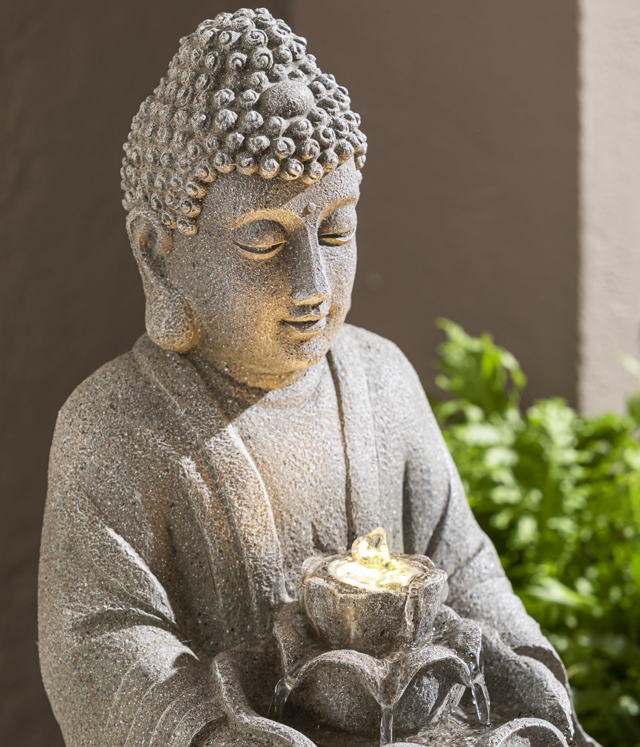 Dehner Yoga Solarbrunnen grau 55 cm LED Polyresin