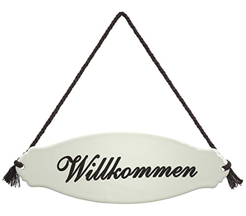 Dehner Willkommen Gartenschild Stahl weiß/beige Emaille