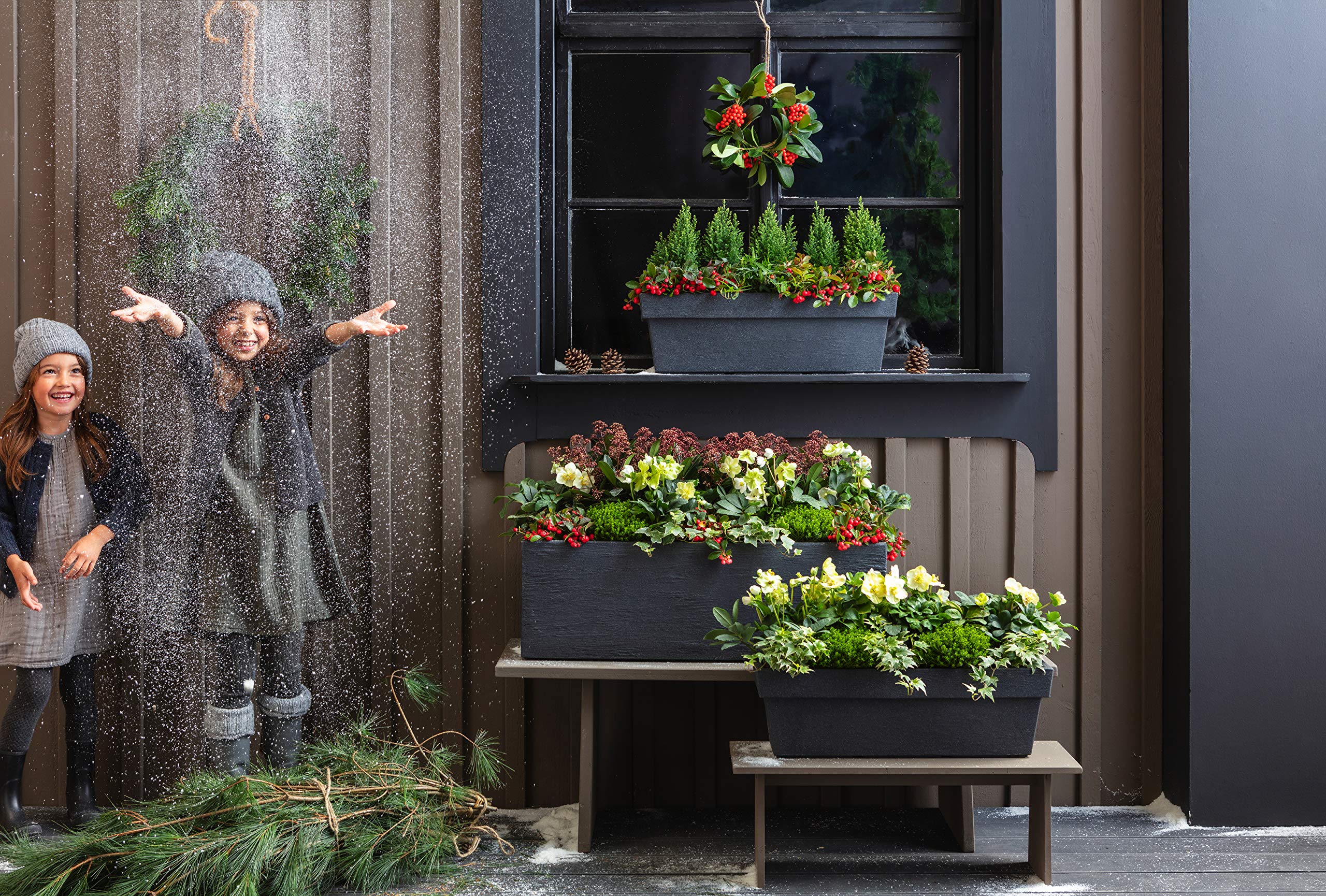 Dehner Gartencenter Mailand Blumenkasten 60cm anthrazit Kunststoff